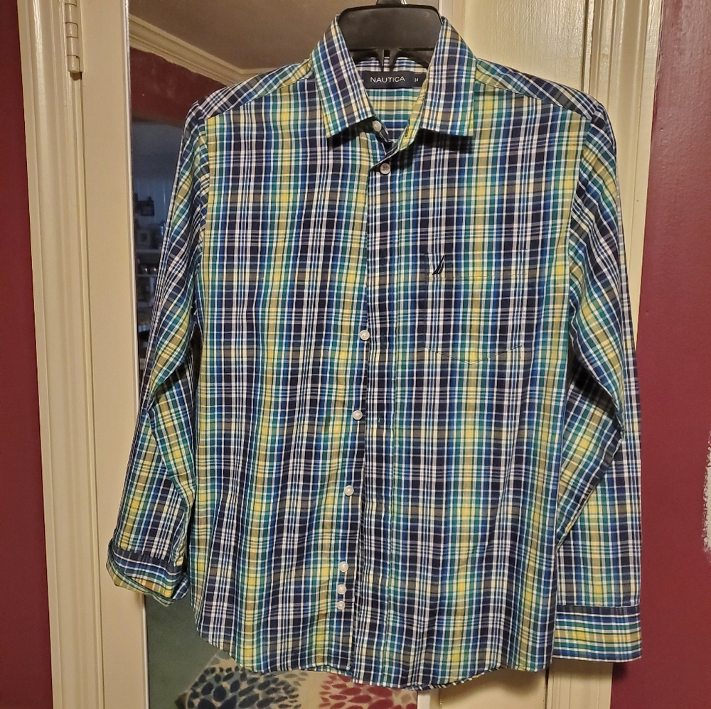Nautica Longsleeve Plaid Buttoned Down Shirt Youth Size 14